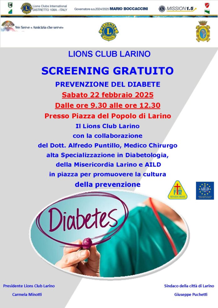 locandina lions screening diabete larino 2025