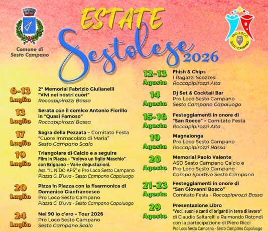 Sesto Campano si anima con l’Estate Sestolese 2026: eventi e tradizioni protagonisti fino a settembre